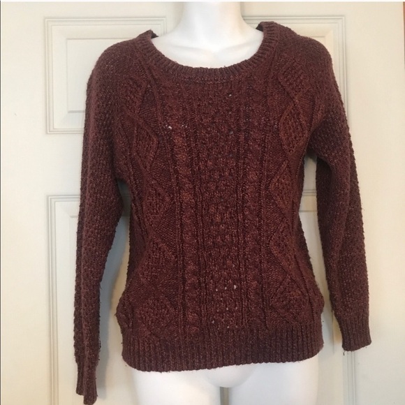 Garage Burgundy Cable Knit Sweater - Picture 2 of 3